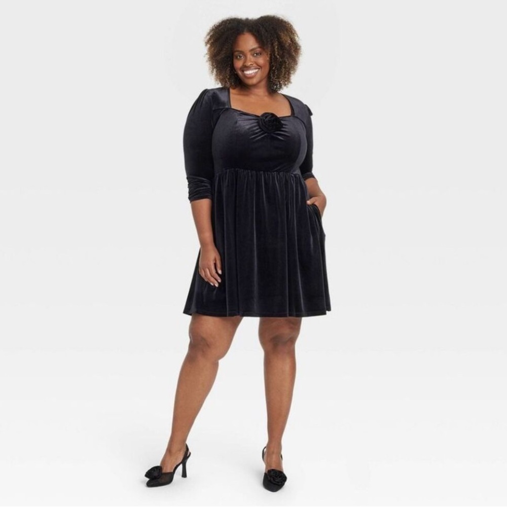 Plus size Ava&Viv Elegant Black Velvet Dress size 2X. New with tags